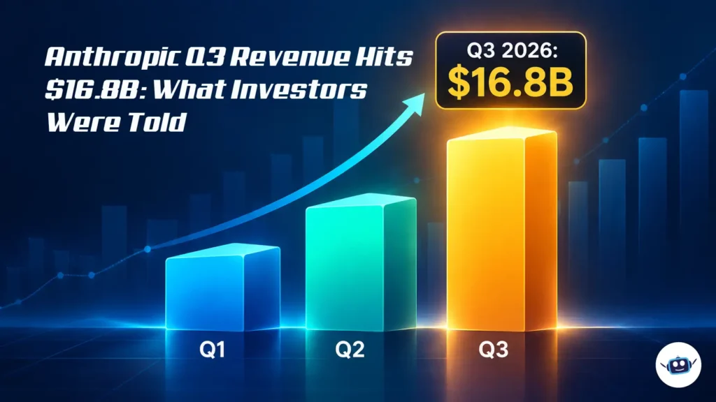 AI-generated illustration of three rising revenue bars labeled Q1, Q2, and Q3, with the tallest showing Q3 2026: $16.8B.